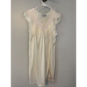 Vintage Women's Joan Collins Ivory Nylon Nightie Nightgown Size Large